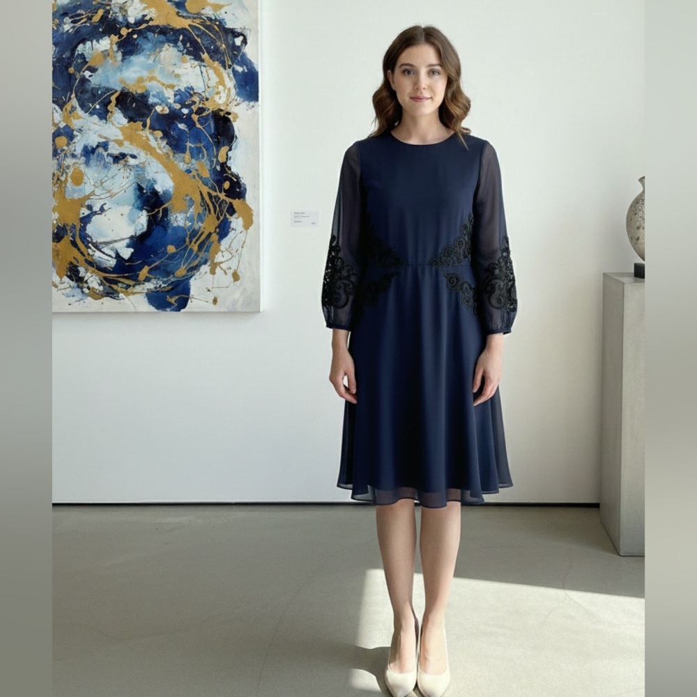Ted Baker London Dress Women's Size 2 Navy Blue Celebrating 30 Years Poly/Elasta
